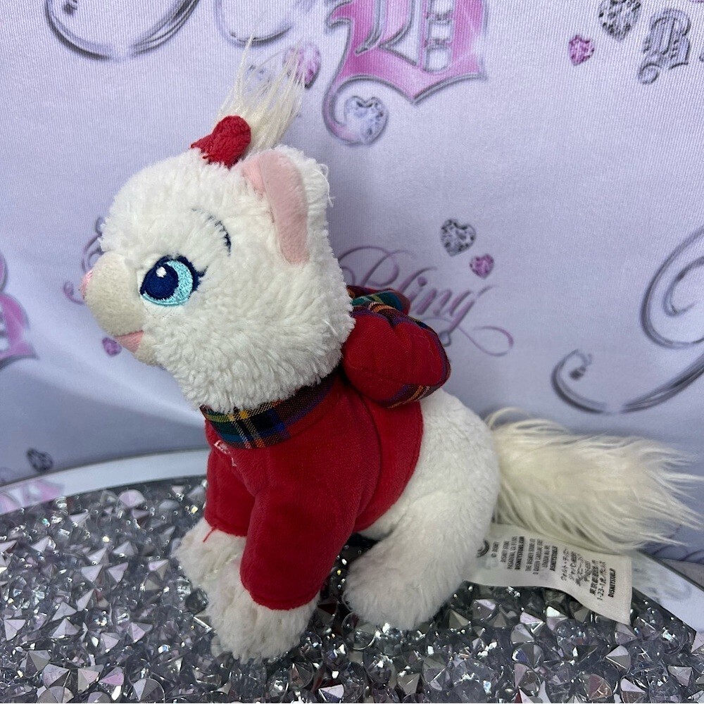 Disney Marie Christmas plush in sweater bow tie cute Christmas red holidays